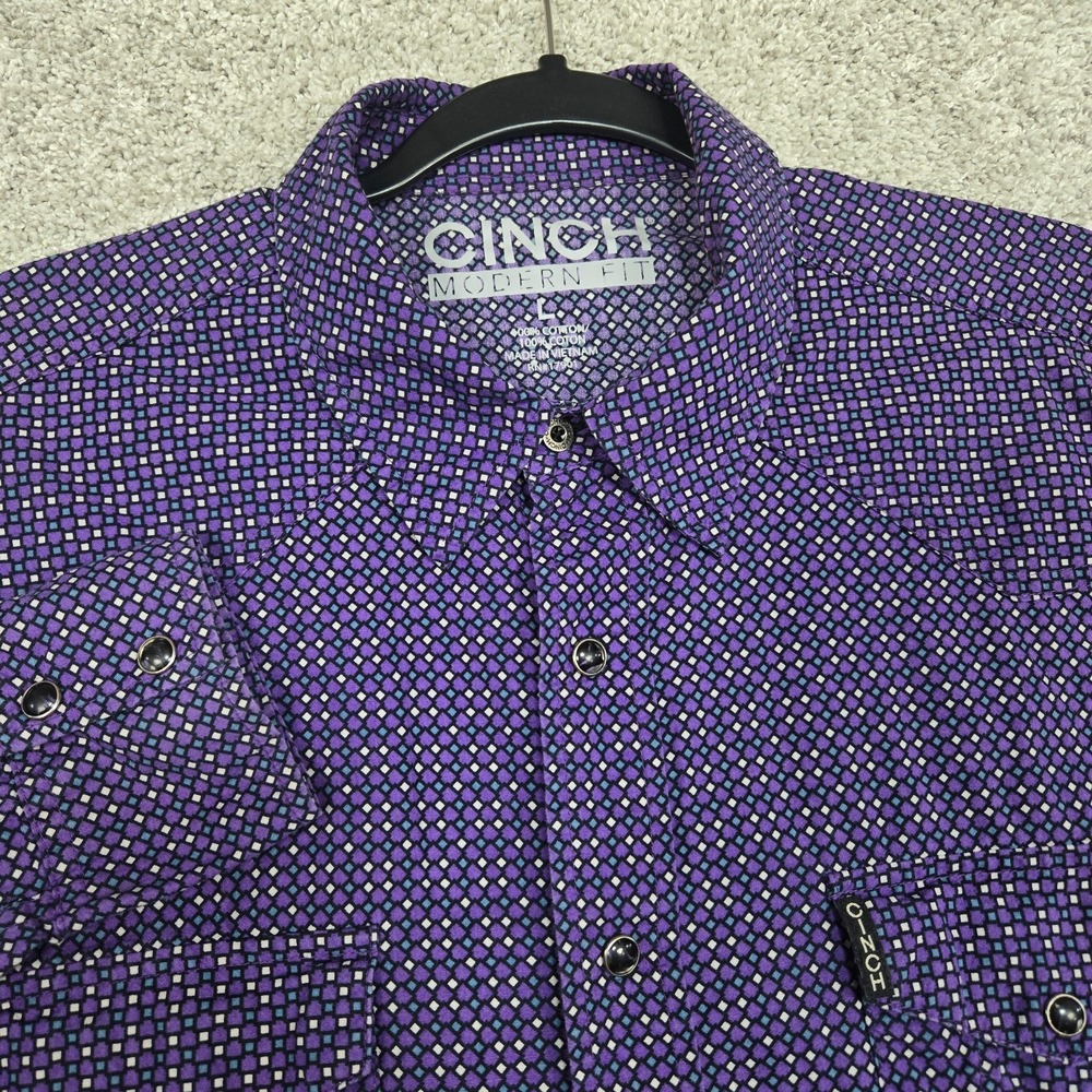 Cinch Shirt Mens Large Purple Western Snap Button Modern Fit Geometric Print L/S